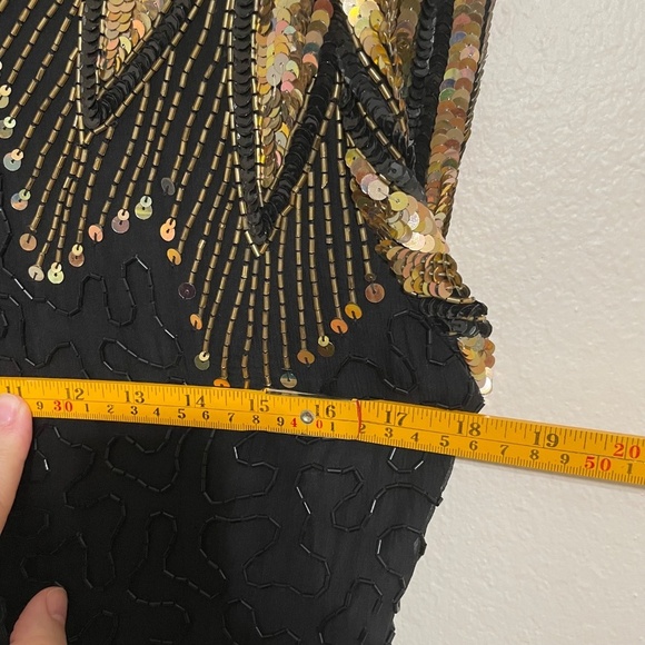 D'Albert Black Beaded Gold Sequin Silk Dress 80's Vintage‎ Deadstock NWT Party - Picture 13 of 15